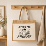 Sac Cabas Jute avec Poche J’peux pas je pars en Grèce