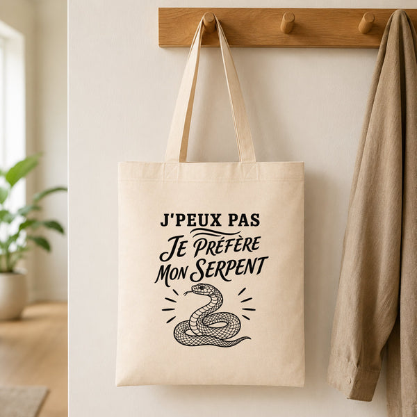 Tote Bag Beige J’peux pas je préfère mon Serpent