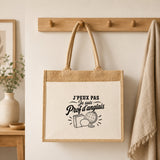 Sac Cabas Jute avec Poche J’peux pas je suis Prof d’anglais