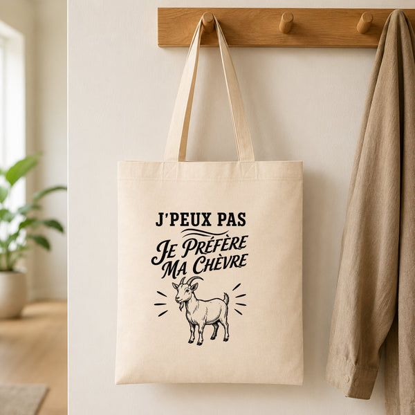 Tote Bag Beige J’peux pas je préfère ma Chèvre