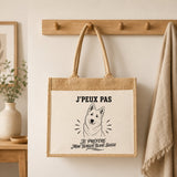 Sac Cabas Jute avec Poche J’peux pas je préfère mon Berger Blanc Suisse