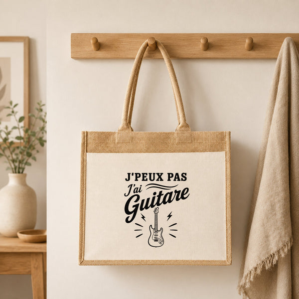 Sac Cabas Jute avec Poche J’peux pas j’ai Guitare – guitare électrique
