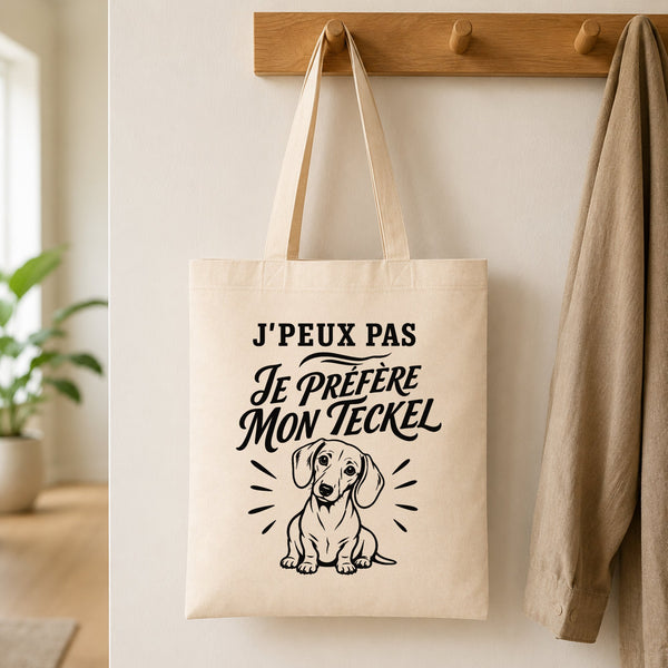 Tote Bag Beige J’peux pas je préfère mon Teckel