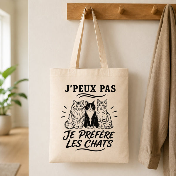 Tote Bag Beige J’peux pas je préfère les Chats
