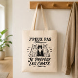 Tote Bag Beige J’peux pas je préfère les Chats