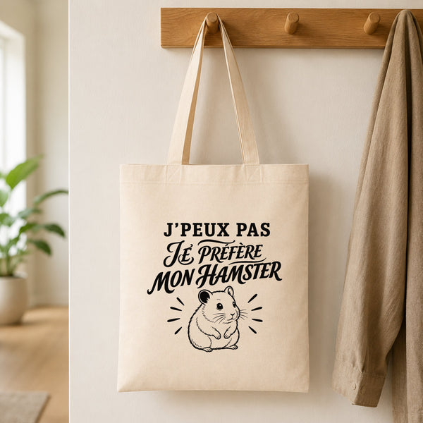 Tote Bag Beige J’peux pas je préfère mon Hamster