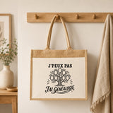 Sac Cabas Jute avec Poche J’peux pas j’ai Généalogie