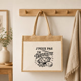 Sac Cabas Jute avec Poche J’peux pas j’ai Tartiflette