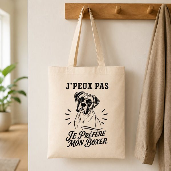 Tote Bag Beige J’peux pas je préfère mon Boxer