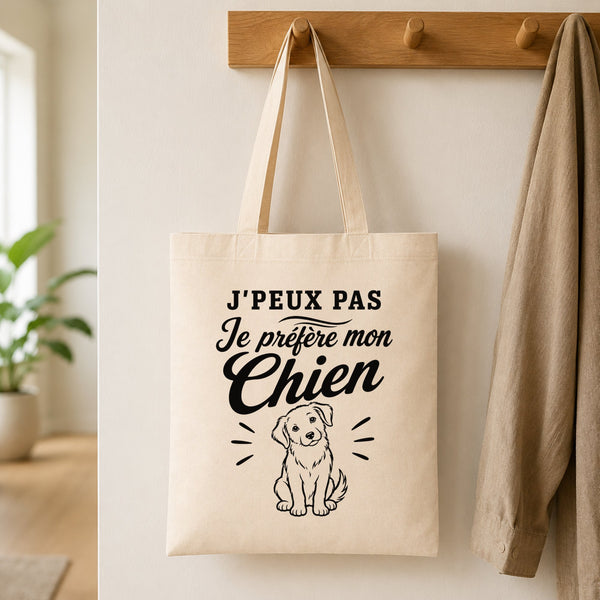 Tote Bag Beige J’peux pas je préfère mon Chien