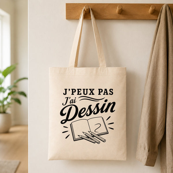 Tote Bag Beige J’peux pas j’ai Dessin