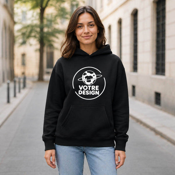 Sweat à capuche noir - Votre design - Planetee