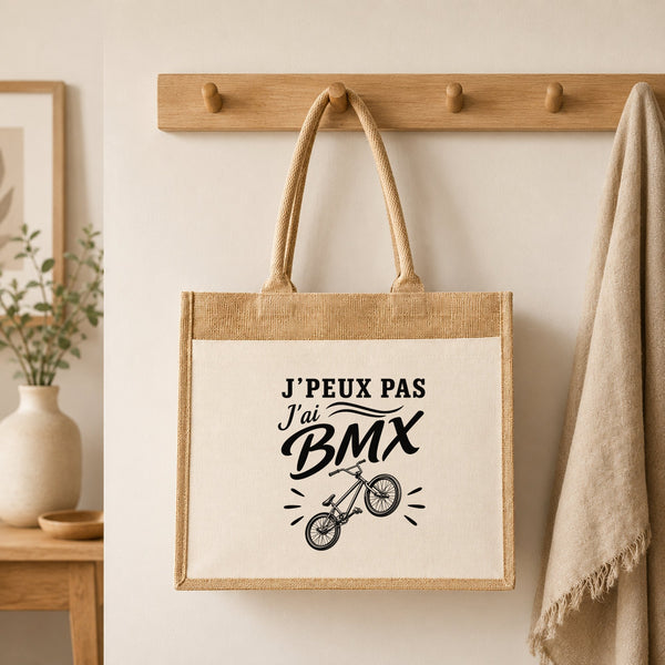 Sac Cabas Jute avec Poche J’peux pas j’ai BMX