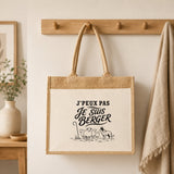 Sac Cabas Jute avec Poche J’peux pas je suis Berger