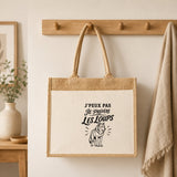 Sac Cabas Jute avec Poche J’peux pas je préfère les Loups