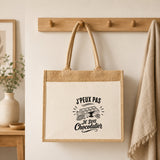 Sac Cabas Jute avec Poche J’peux pas je suis Chocolatier