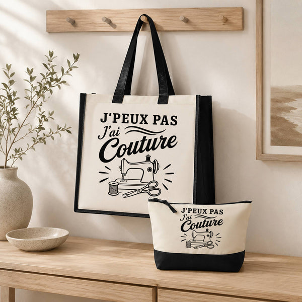 Ensemble Cabas et Trousse J’peux pas j’ai couture J'peux pas minimaliste