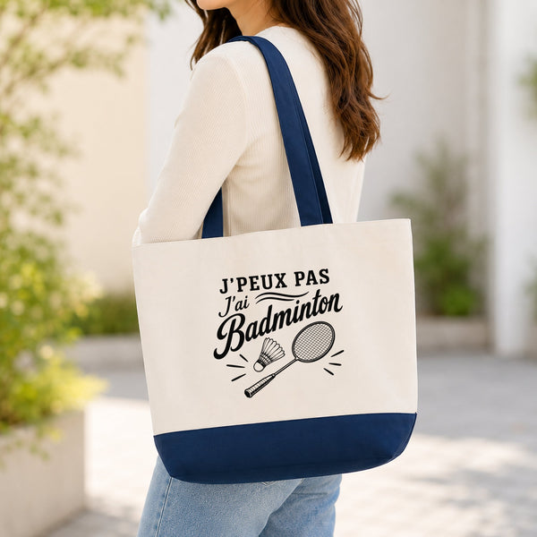 Grand Sac Cabas Fond Bleu J’peux pas j’ai Badminton