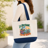 Grand Sac Cabas Fond Bleu La bretagne c'est ma thérapie