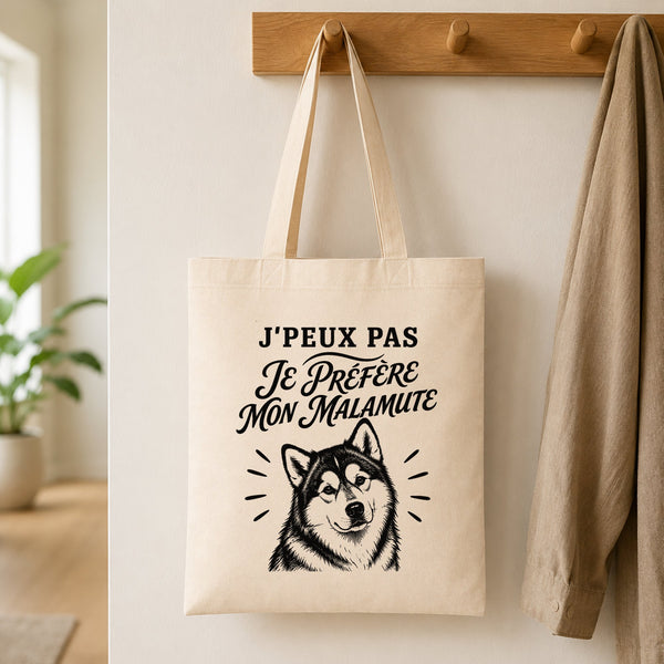 Tote Bag Beige J’peux pas je préfère mon Malamute