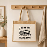 Sac Cabas Jute avec Poche J’peux pas je suis Mamie