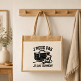 Sac Cabas Jute avec Poche J’peux pas je suis Technicien