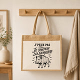 Sac Cabas Jute avec Poche J’peux pas je préfère les Sangliers