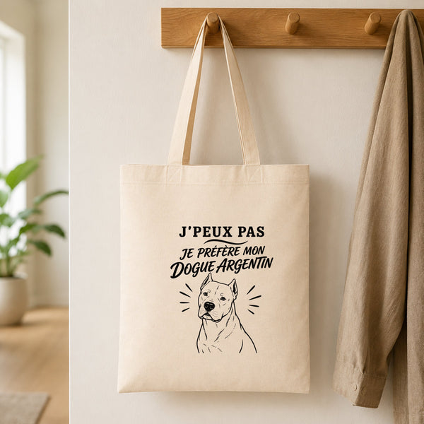 Tote Bag Beige J’peux pas je préfère mon Dogue Argentin