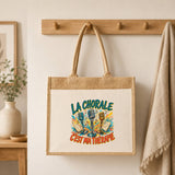 Sac Cabas Jute avec Poche La chorale c'est ma thérapie