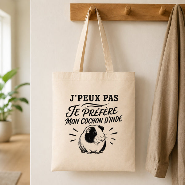 Tote Bag Beige J’peux pas je préfère mon Cochon d’Inde