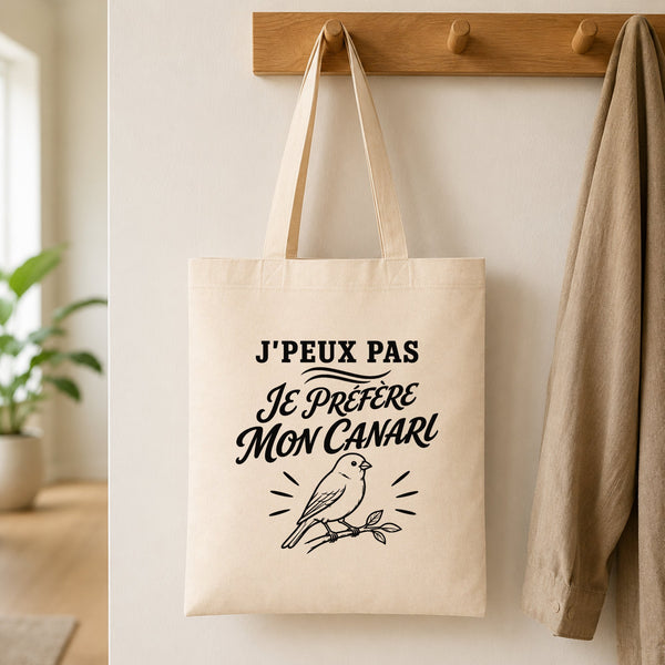 Tote Bag Beige J’peux pas je préfère mon Canari