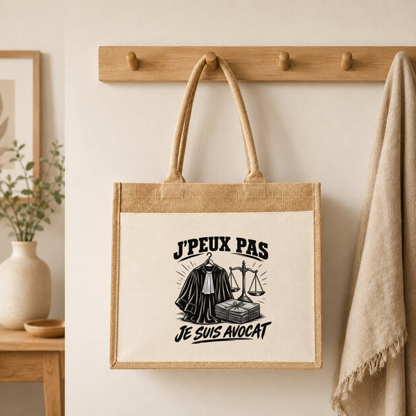 Sac Cabas Jute avec Poche J’peux pas je suis Avocat