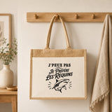 Sac Cabas Jute avec Poche J’peux pas je préfère les Requins