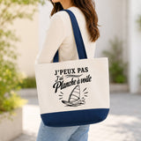 Grand Sac Cabas Fond Bleu J’peux pas j’ai planche à voile J'peux pas minimaliste
