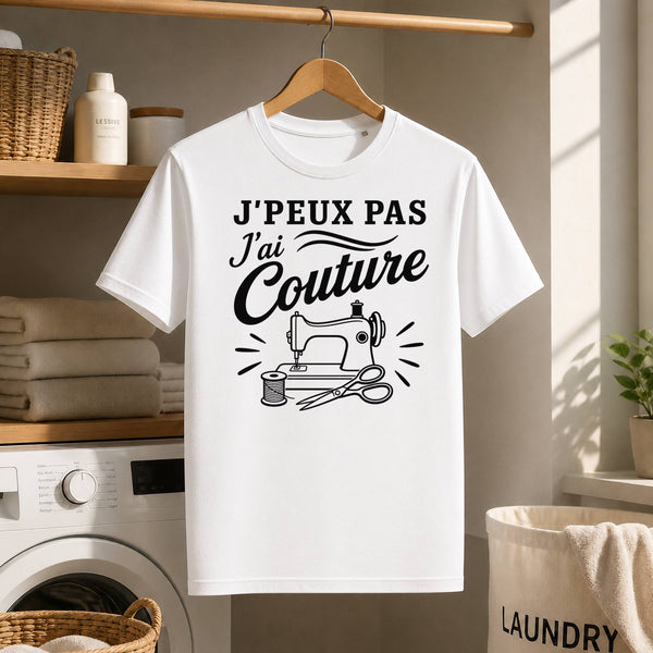 T-shirt Homme Blanc J’peux pas j’ai couture J'peux pas minimaliste