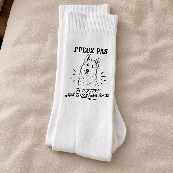 Chaussettes Homme Femme J’peux pas je préfère mon Berger Blanc Suisse