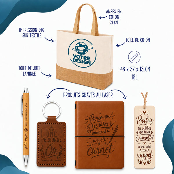 Coffret Cadeau Être prof de maths c'est la vie – Sac jute, carnet, stylo, porte-clés et marque-page