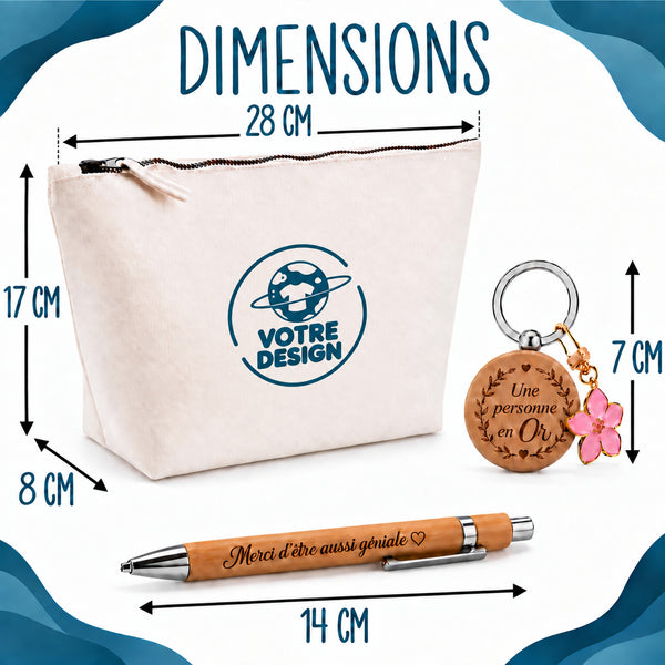 Coffret Cadeau J’peux pas je suis Maquilleuse – Trousse, stylo bambou et porte-clés