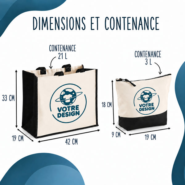 Duo trousse + cabas contour noir - Planetee