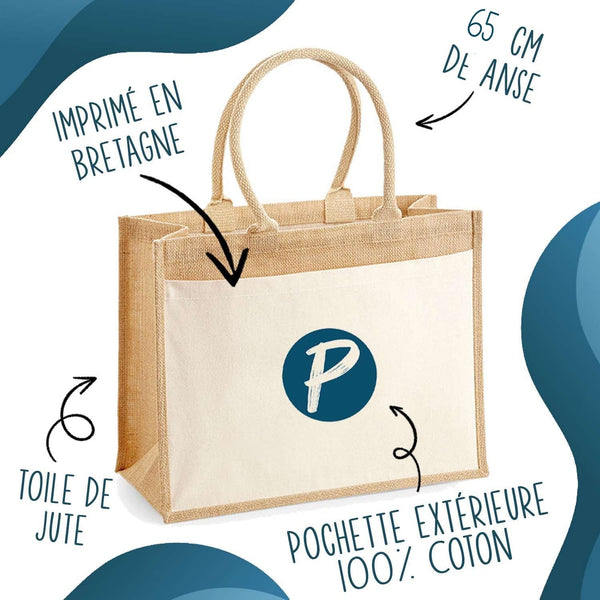 Sac Cabas Jute avec Poche J’peux pas j’ai couture J'peux pas minimaliste