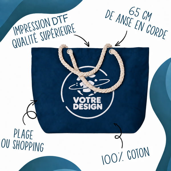 Grand Sac Cabas Bleu Marine Être prof de maths c'est la vie