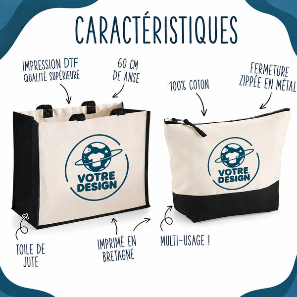Duo trousse + cabas contour noir - Planetee