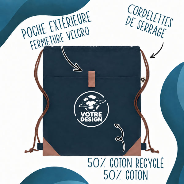 Sac à dos avec pochette avant bleu marine - Planetee