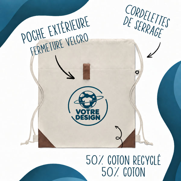 Sac à dos avec pochette avant beige - Planetee