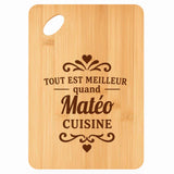 Planche bambou gravée personnalisée homme idée cadeau Fête des Pères apéro 30×20 prénom cuisine plateau fromage anniversaire noel papa papi 