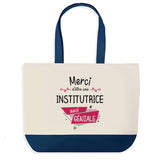 Sac de shopping bleu Merci Institutrice Géniale