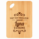 Planche bambou gravée personnalisée femme idée cadeau Fête des Mères apéro 30×20 prénom cuisine plateau fromage anniversaire noel maman mamie