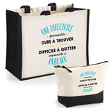 Cabas femme sac plage ou shopping tote bag pochette trousse Idée cadeau original pour anniversaire Noël travail départ retraite collègue famille fete des mères maman mamie