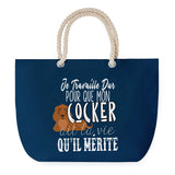 Sac de plage Bleu anse corde Cocker Travailler Dur pour mon Chien