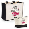 Cabas femme sac plage ou shopping tote bag pochette trousse Idée cadeau original pour anniversaire Noël travail départ retraite collègue famille fete des mères maman mamie
